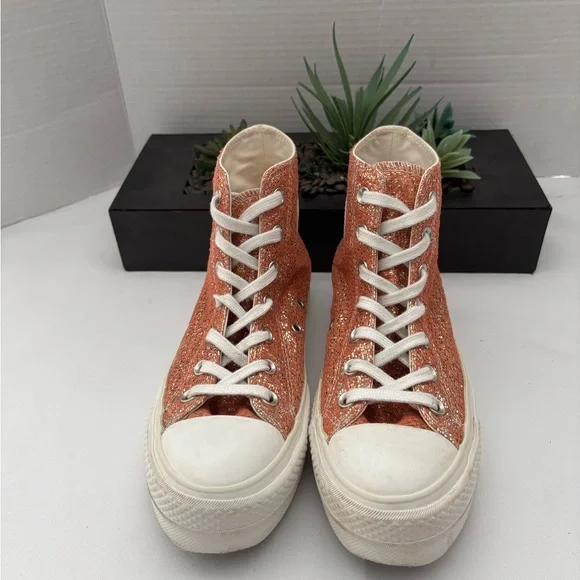 CONVERSE CHUCK TAYLOR PLATFORM METALLIC ORANGE PINK & GOLD SNEAKERS SZ  7 - Picture 7 of 13